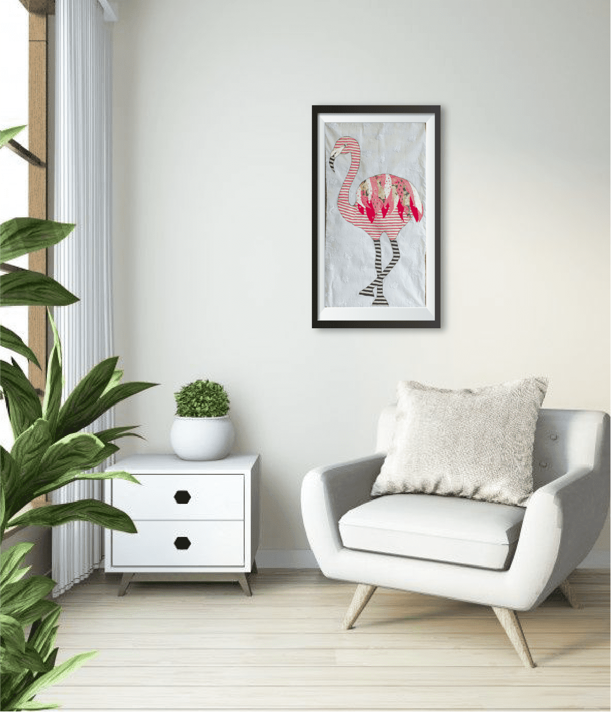Beautiful Flamingo Patchwork Art