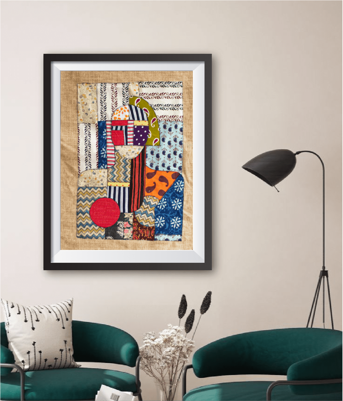 Abstract Printed Fabric Patchwork Art