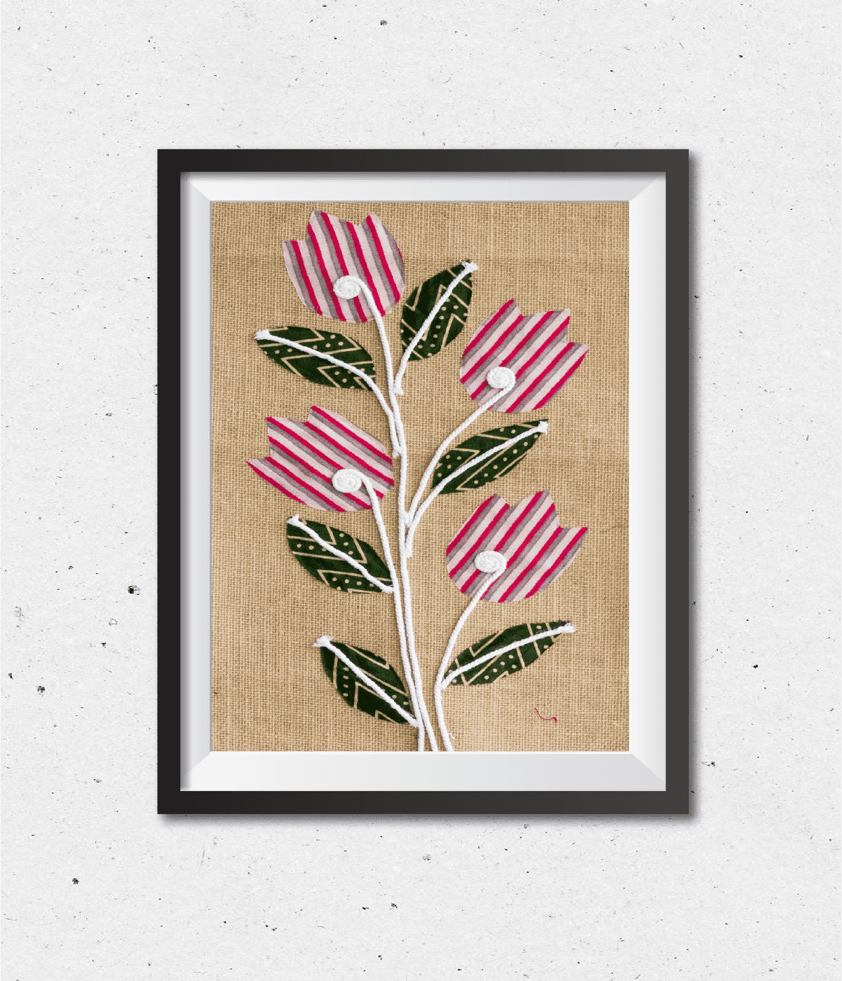 Pink Tulips Fabric Patchwork Art