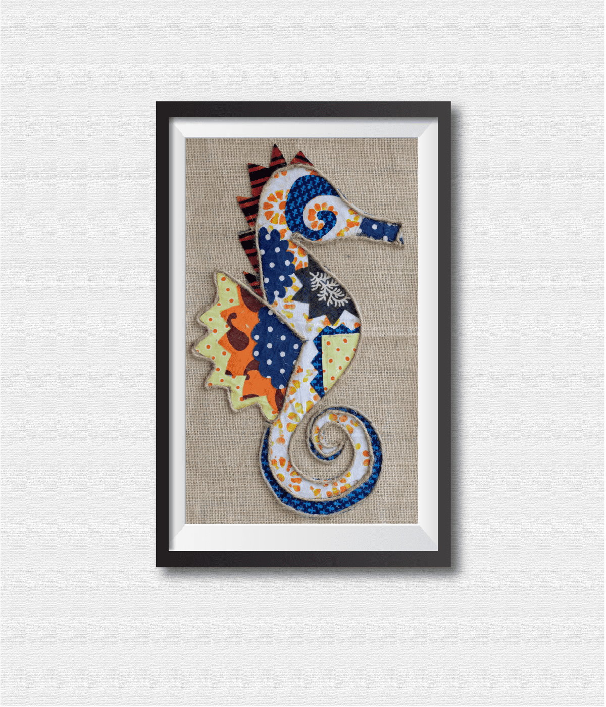Seahorse Printed Fabric Patchwork Art